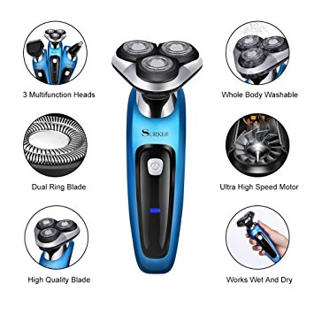 SURKER Electric Shaver Rotary Shaver Wet and Dry 3 in 1 With Nose Trimmer and Sidebums Razor...