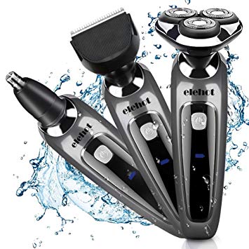 Electric Shaver Razor Wet & Dry 3 in 1 Waterproof Rotary Floating Heads Elehot -Gray