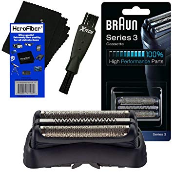 Braun 32B Replacement Foil Head Cassette, Black for Series 3 (new generation) + Double Ended Shaver Brush...